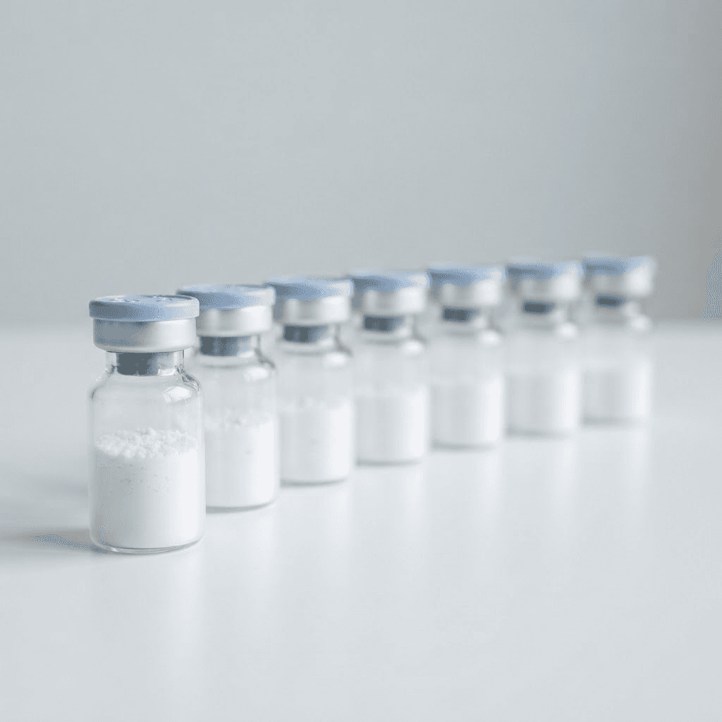 A row of pepU lyophilized peptide reference vials